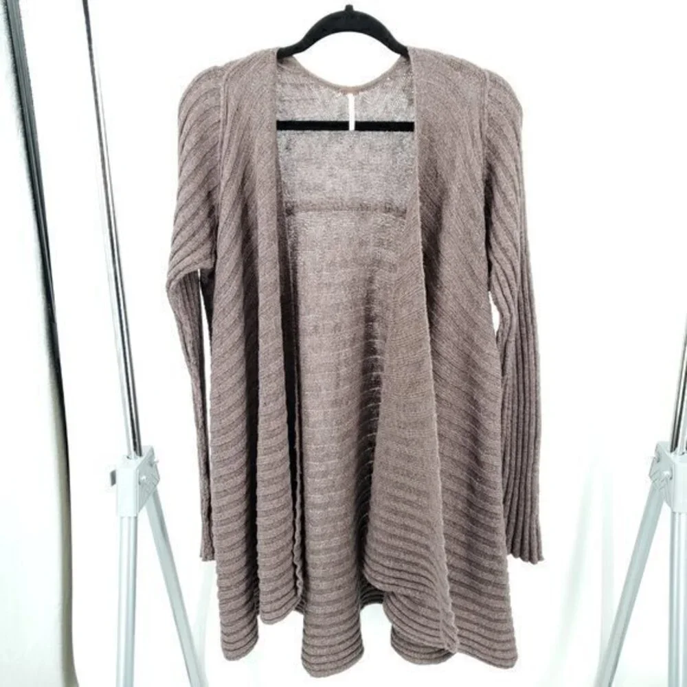 *Repair* Free People Oversized Ribbed Knit Open Cardigan S Blackberry Heather